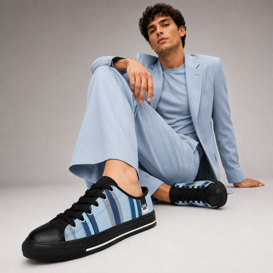 Blue Striped Canvas Sneakers — Men’s Casual Low-Top Shoes Printify bakabo.club