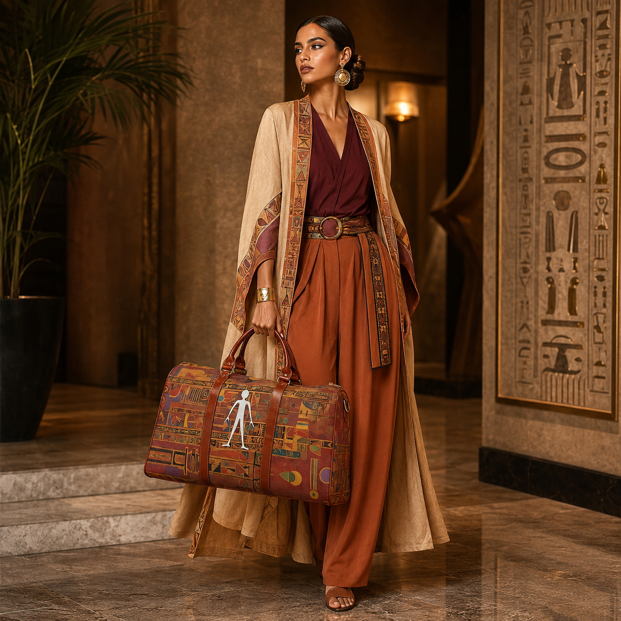 Waterproof Travel Bag — Egyptian Hieroglyphic Pattern Duffle Printify bakabo.club
