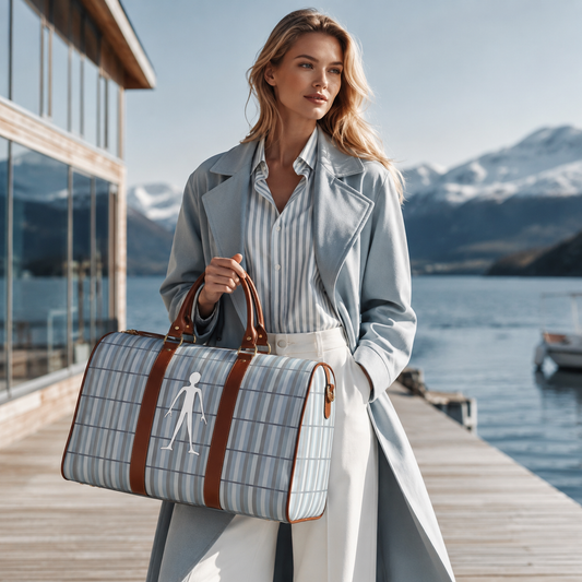 Waterproof Striped Duffle Bag with Minimalist Figure — Travel Weekender Tote Printify bakabo.club