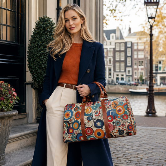 Waterproof Travel Bag — Retro Abstract Circle Pattern Duffle Printify bakabo.club