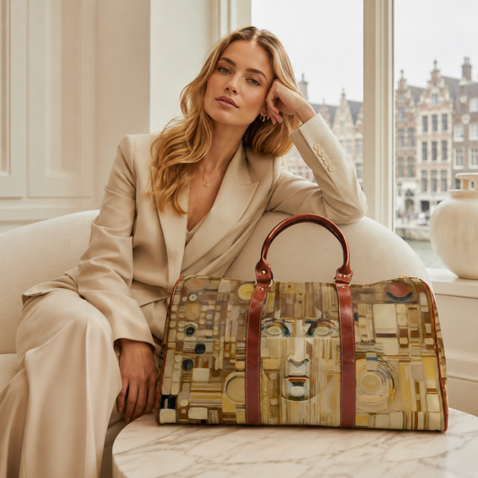 Abstract Gold Mosaic Duffel Bag – Waterproof Travel Bag with Modern Face Art Printify bakabo.club
