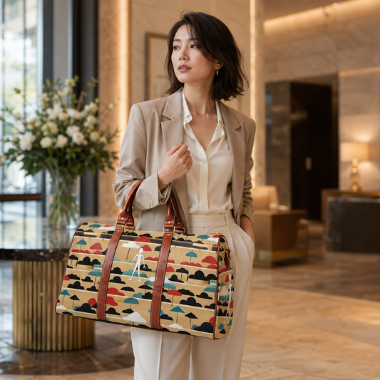 Waterproof Travel Bag – Retro Beach Umbrella Pattern Duffle Printify bakabo.club