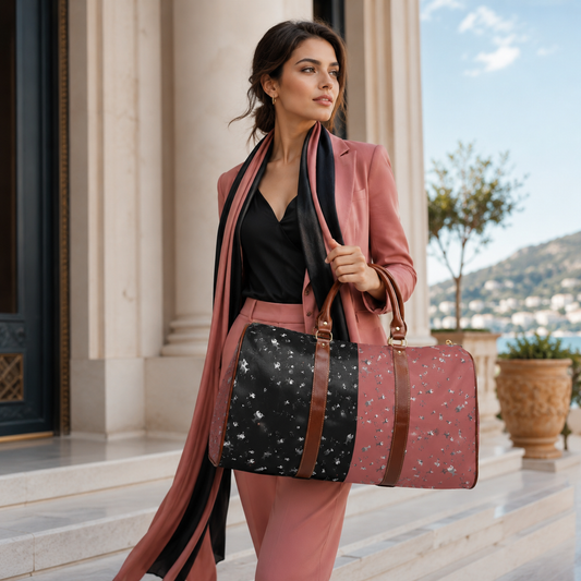 Speckled Two-Tone Waterproof Travel Duffle Bag — Black & Rose Weekend Bag Printify bakabo.club