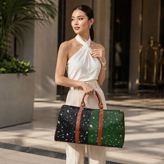 Waterproof Duffle Bag – Black & Forest Green Speckled Travel Weekender Printify bakabo.club