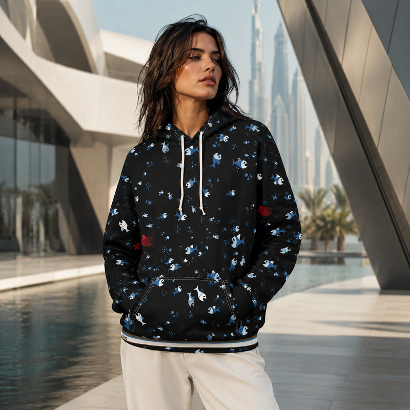 WhimsiFleece DreamDrapery (BKS)🐟Maglione con cappuccio
