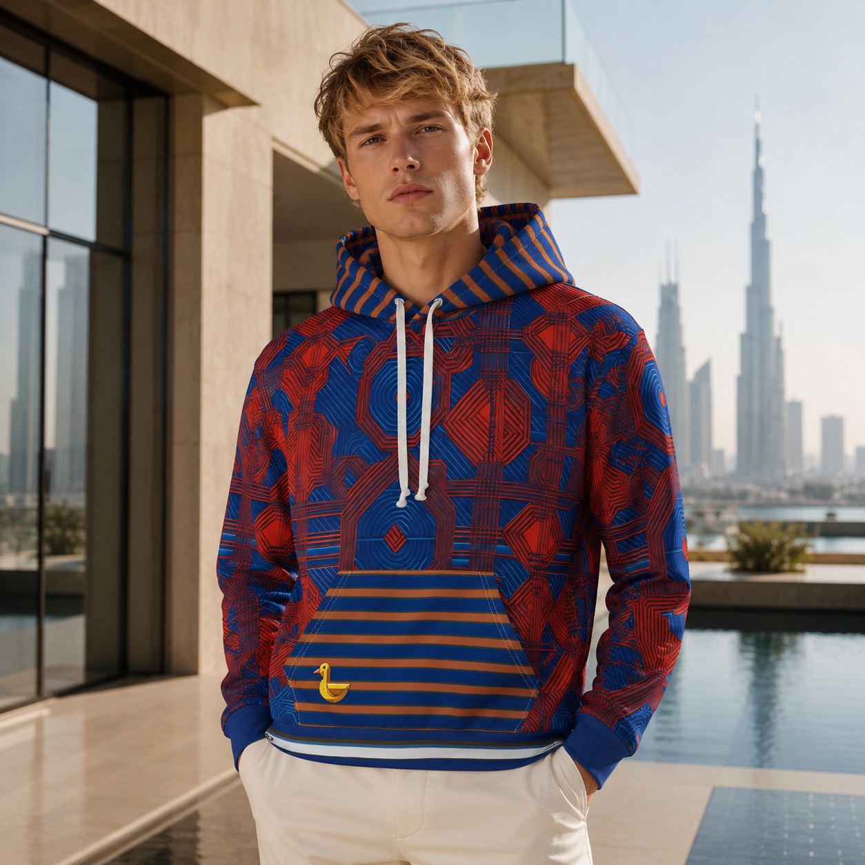 Bold Geometric Red & Blue All-Over Print Hoodie Printify bakabo.club