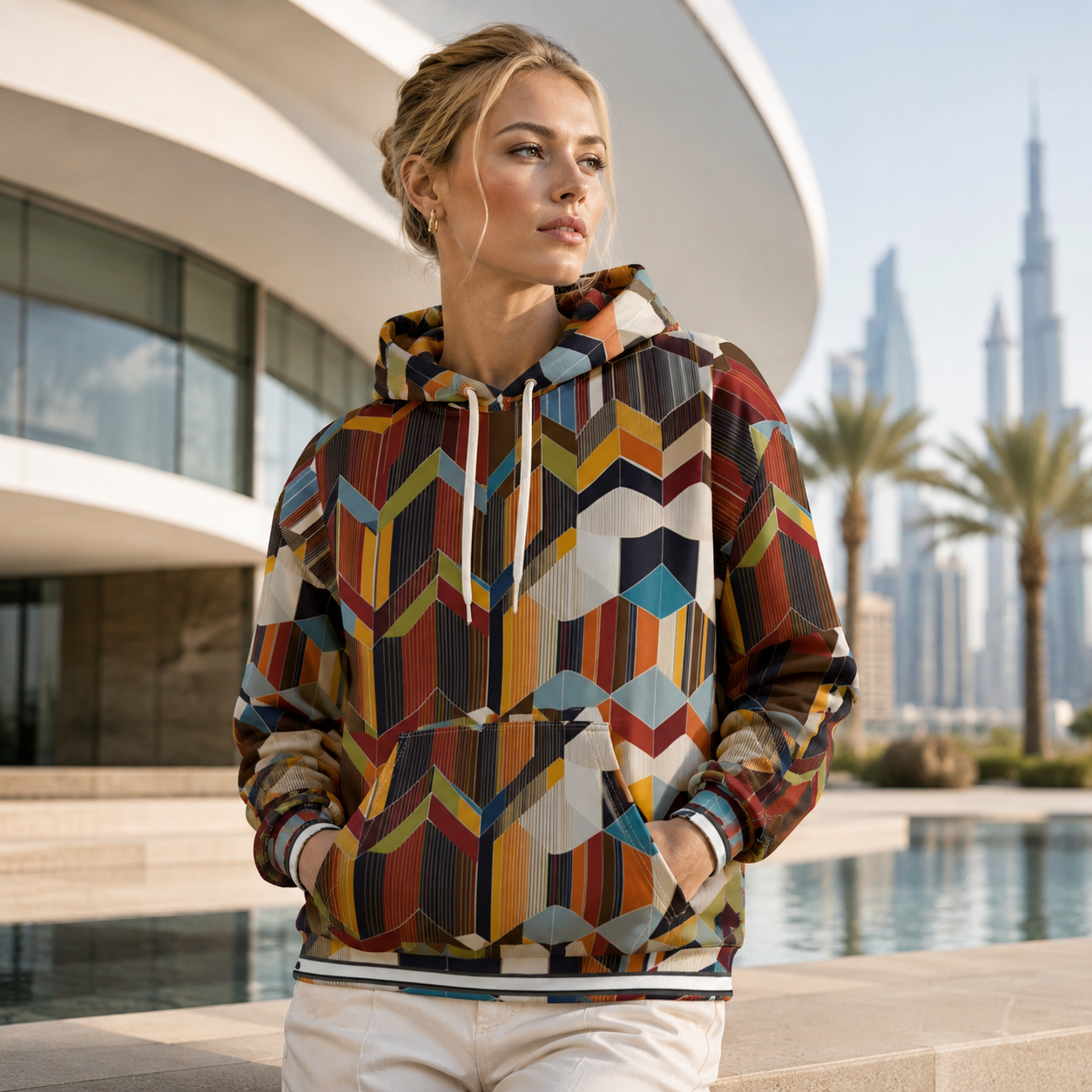 Geometric Chevron All-Over Print Hoodie — Retro Fall Colors Printify bakabo.club