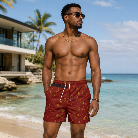 Goldfish Pattern Swim Trunks — Red All-Over-Print Men's Swim Shorts Printify bakabo.club