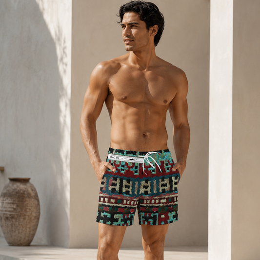 Ethnic Pattern Swim Trunks — Tribal Geometric AOP Beach Shorts Printify bakabo.club