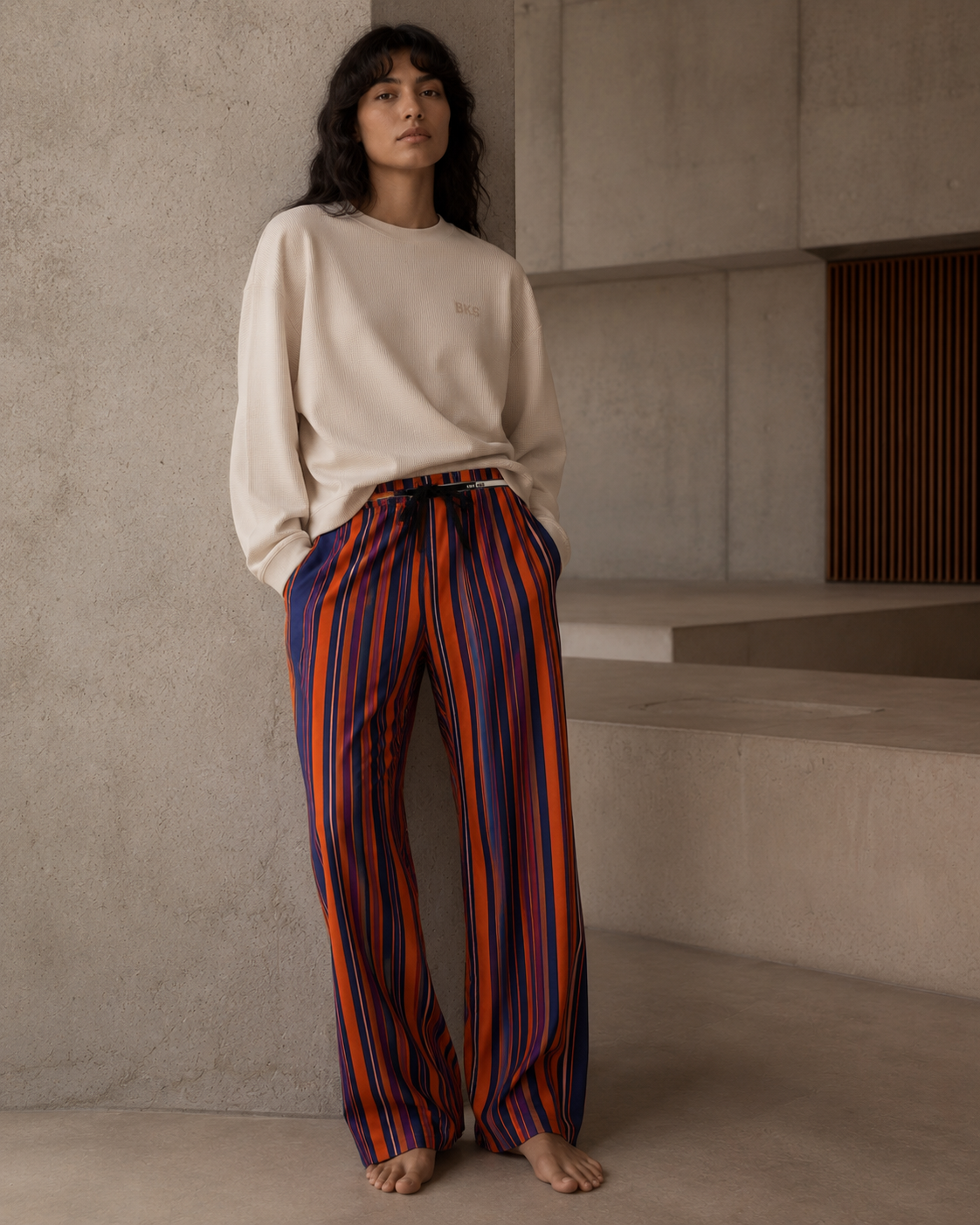 Striped Cozy Pajama Pants — Women's Wide-Leg Lounge Sleepwear Printify bakabo.club