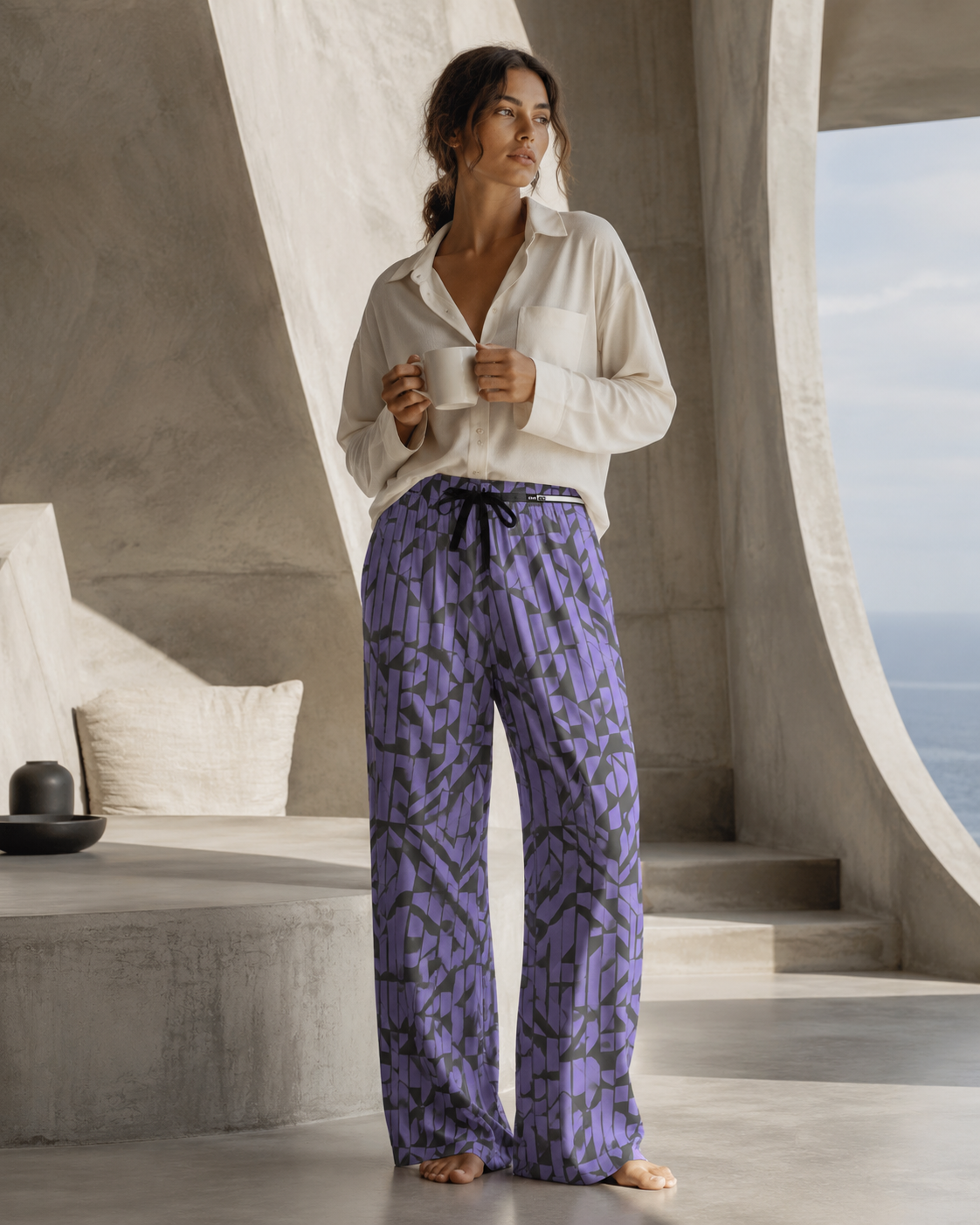 Purple Geometric Lounge Pajama Pants — Women's Cozy Sleepwear Printify bakabo.club