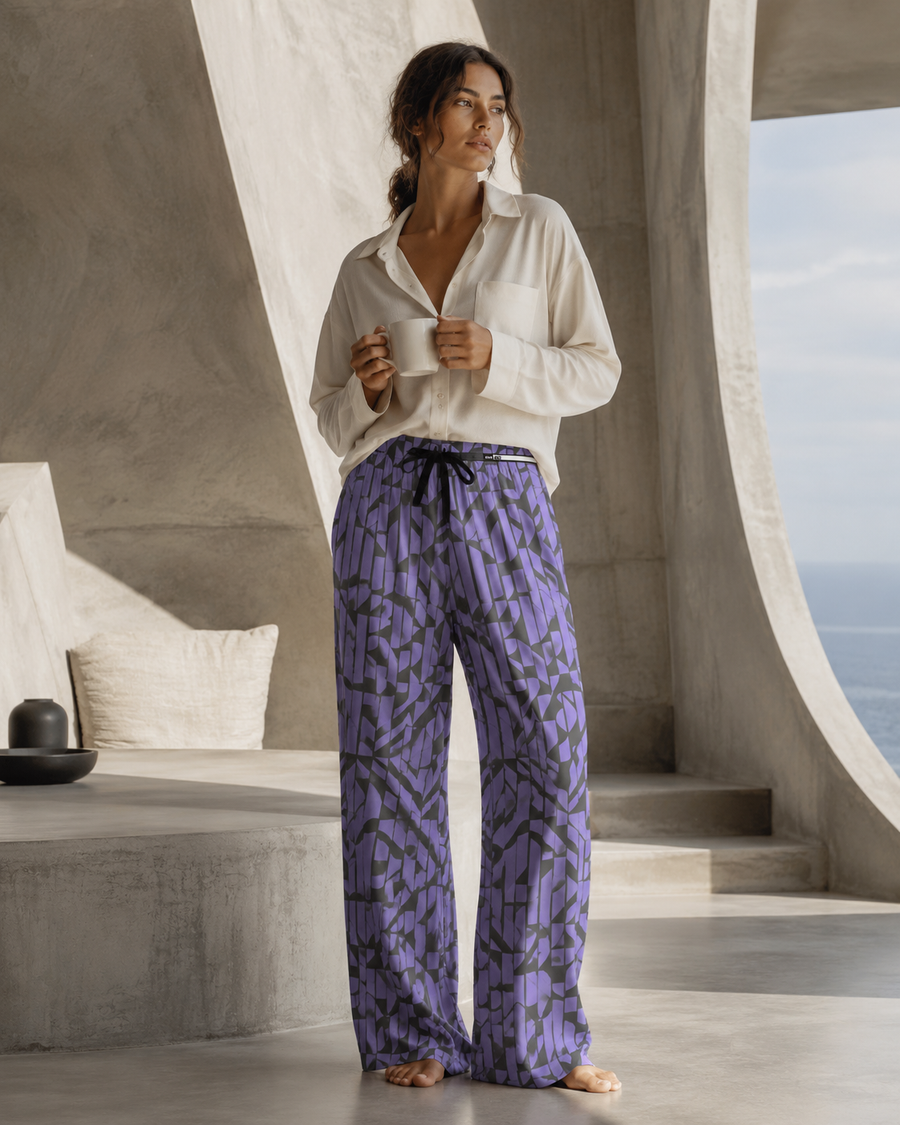 Purple Geometric Lounge Pajama Pants — Women's Cozy Sleepwear Printify bakabo.club