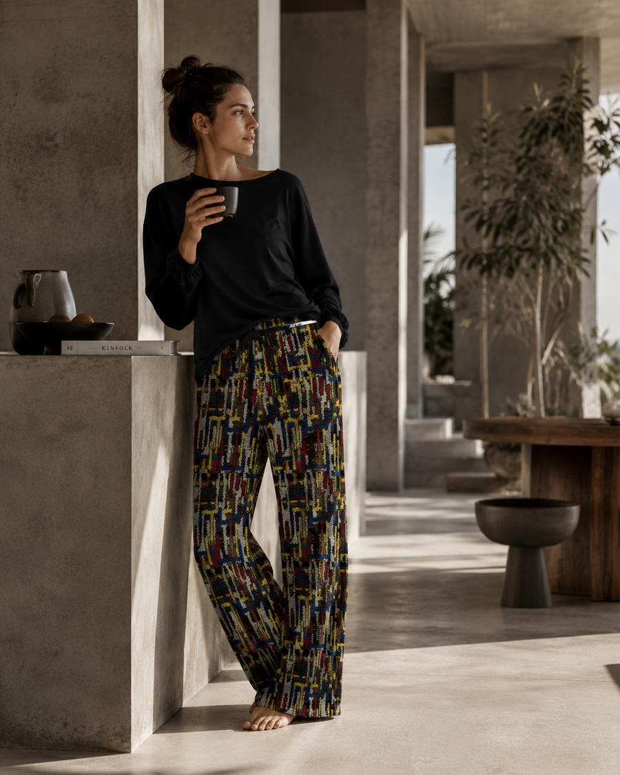 Abstract Geo-Print Women's Pajama Pants — Cozy Lounge Sleepwear Printify bakabo.club