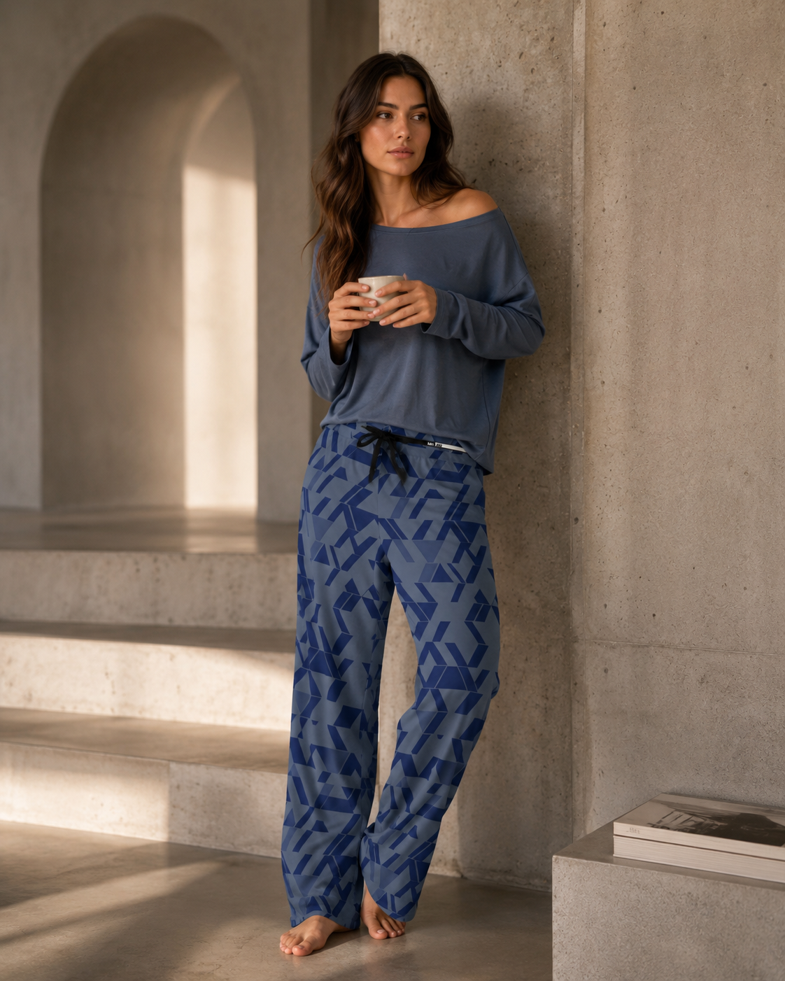 Geometric Navy Blue Women's Pajama Pants — Relaxed Lounge Sleepwear Printify bakabo.club