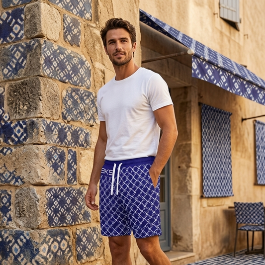 BKS Patterned Navy™ Athletic Long Shorts Printify bakabo.club