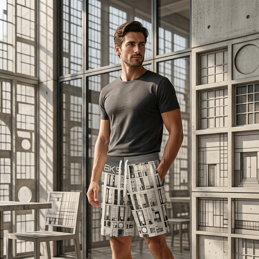 Athletic Shorts — Monochrome Architectural Grid Print (BKS) Printify bakabo.club