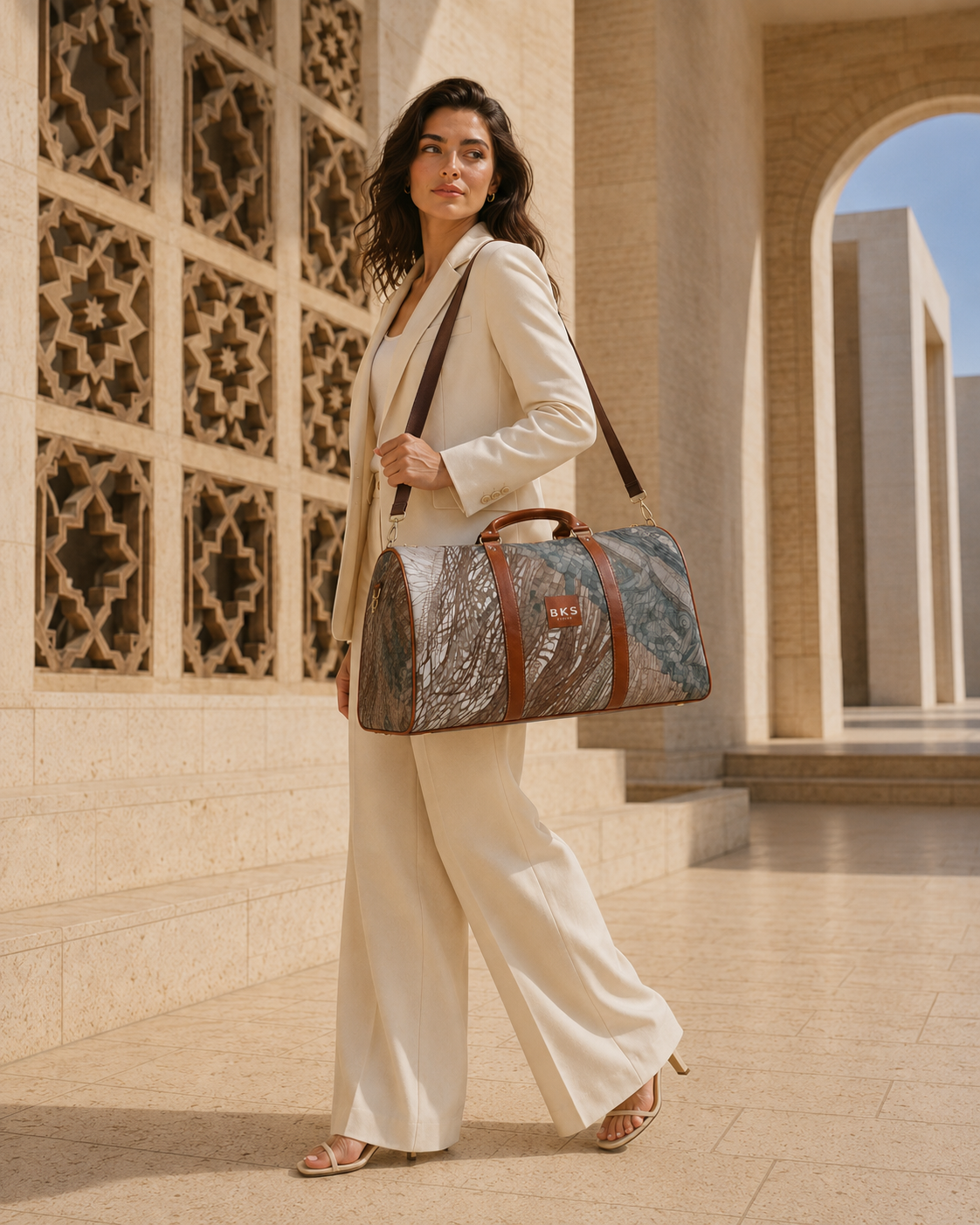 BKS Token Gold™ Travel Bag — gold token pattern front detail, BKS Studio