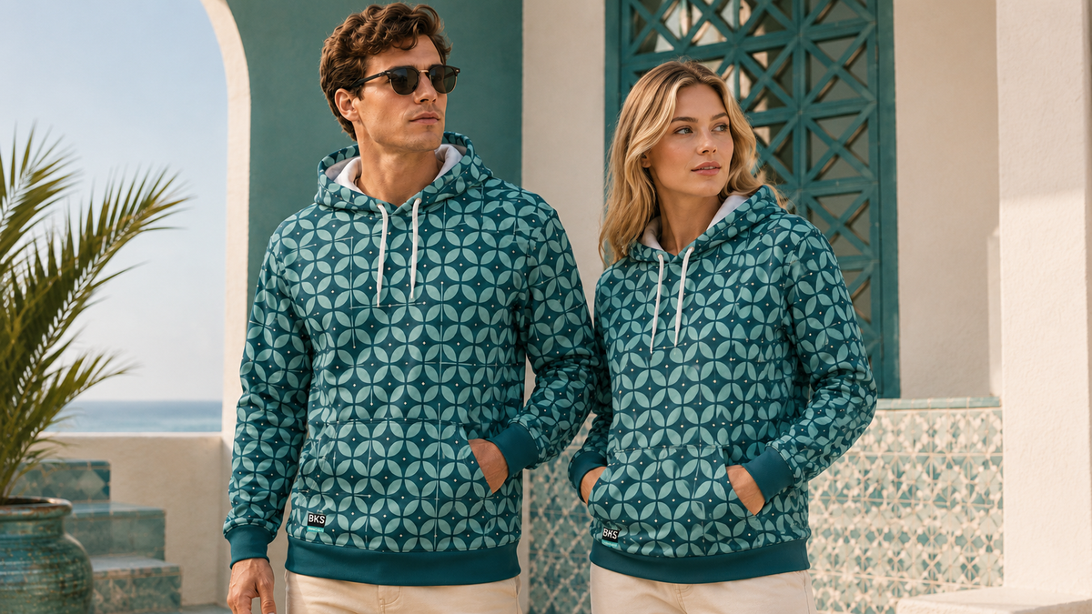 Riviera Tide™ Pullover Hoodie — worn, studio