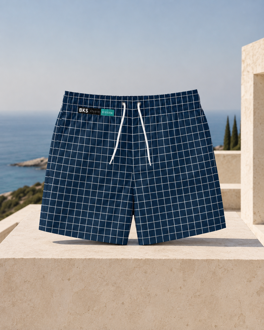 BKS Riviera Coast Grid Blue™ Swim Trunks
