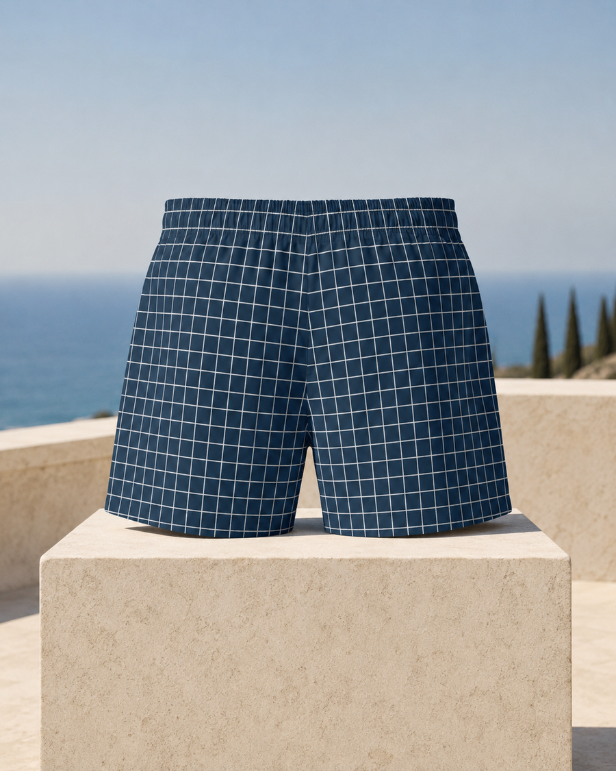 BKS Riviera Coast Grid Blue™ Swim Trunks