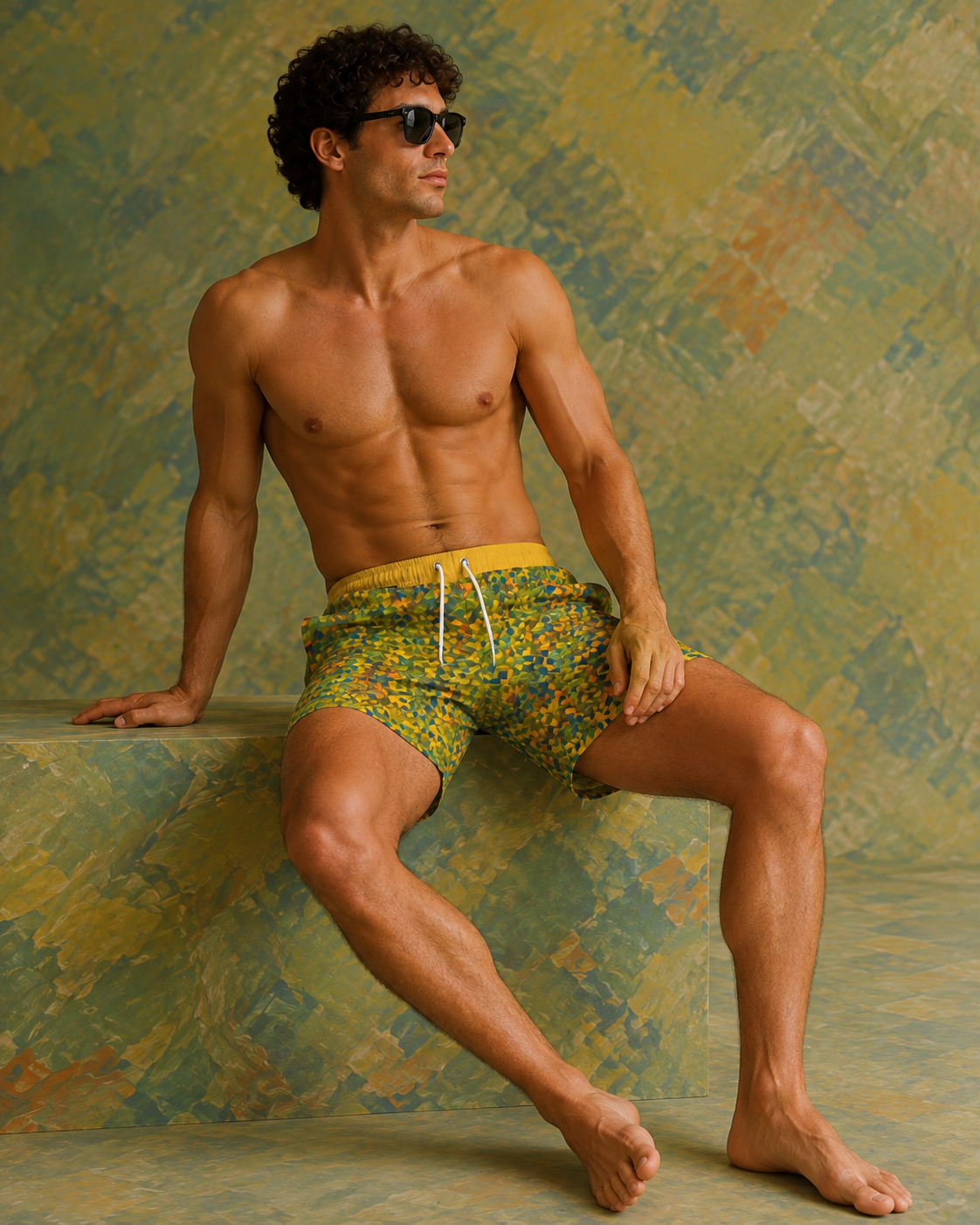BKS Glyph Yellow Mosaic™ Swim Trunks