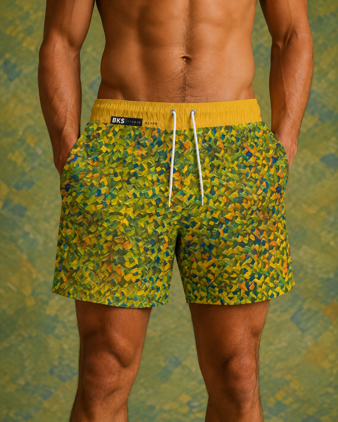 BKS Glyph Yellow Mosaic™ Swim Trunks