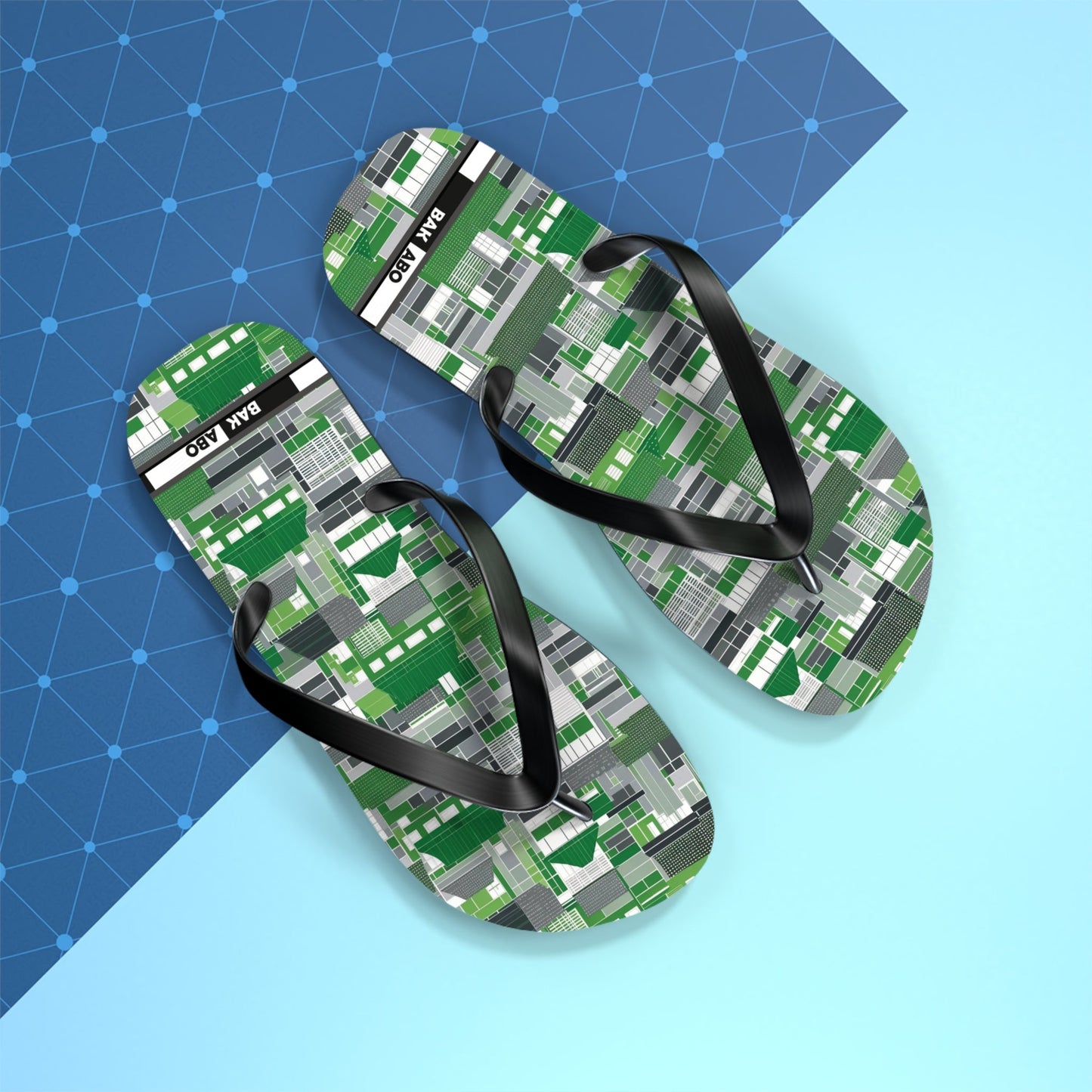 Green Geometric Flip Flops — Modern Pixelated Pattern Beach Sandals Printify bakabo.club