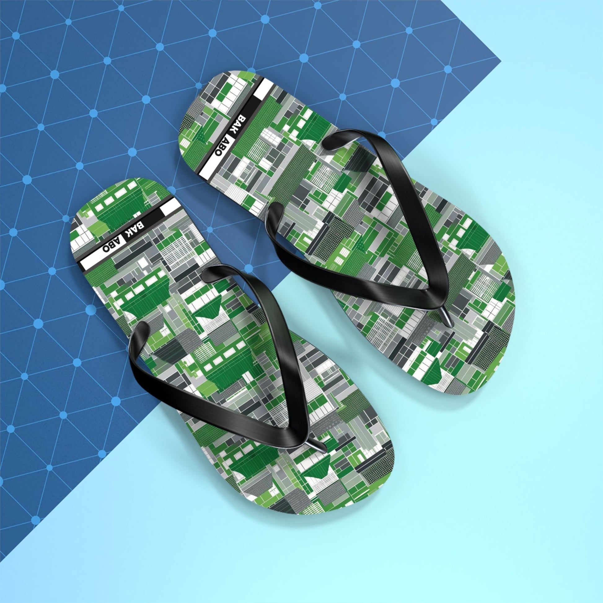 Green Geometric Flip Flops — Modern Pixelated Pattern Beach Sandals Printify bakabo.club