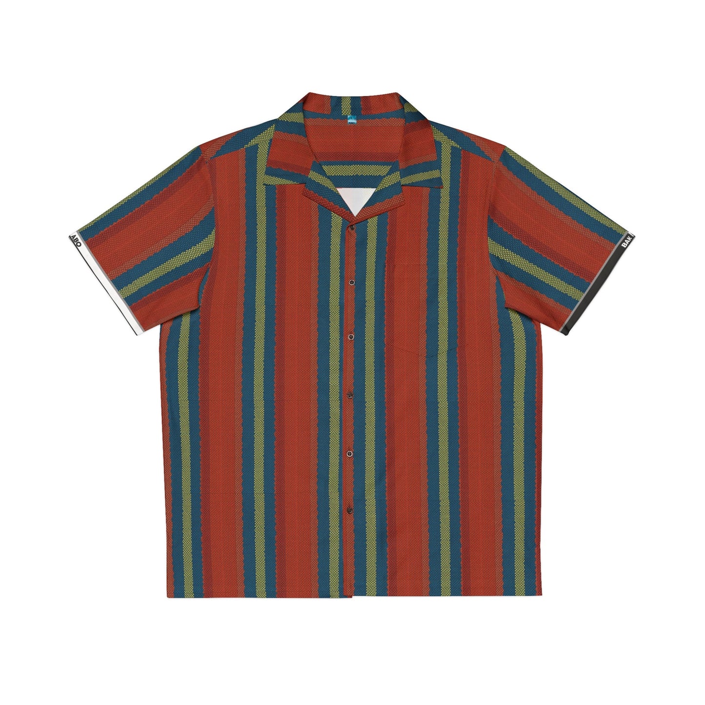 Men's Retro Stripe Hawaiian Shirt — Red Teal Camp-Collar Aloha Printify bakabo.club