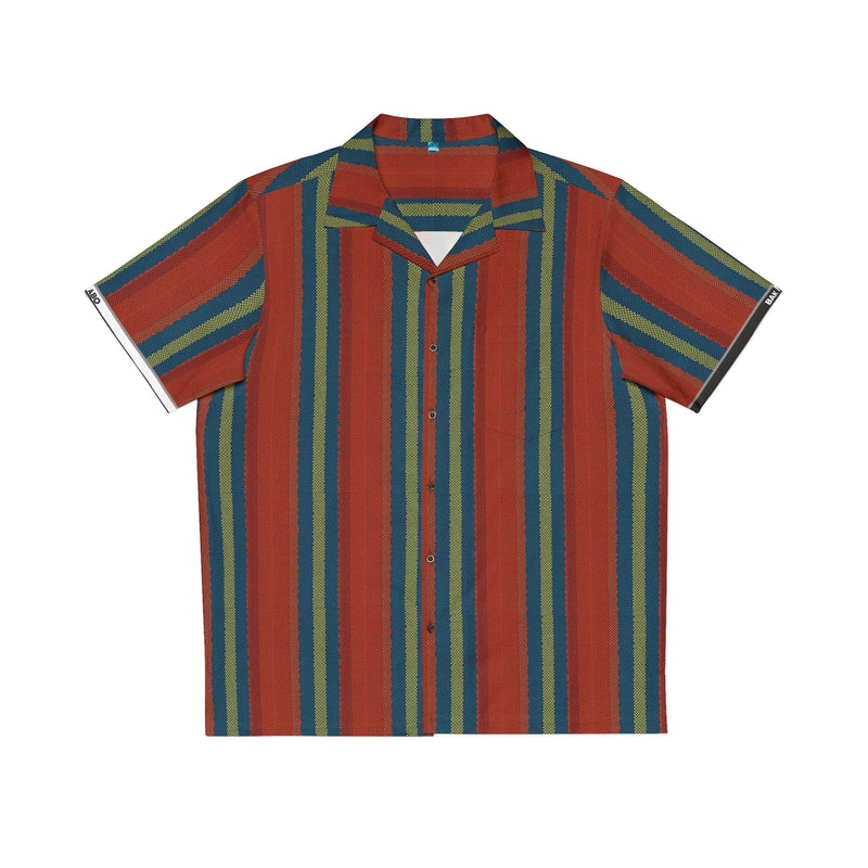 Men's Retro Stripe Hawaiian Shirt — Red Teal Camp-Collar Aloha