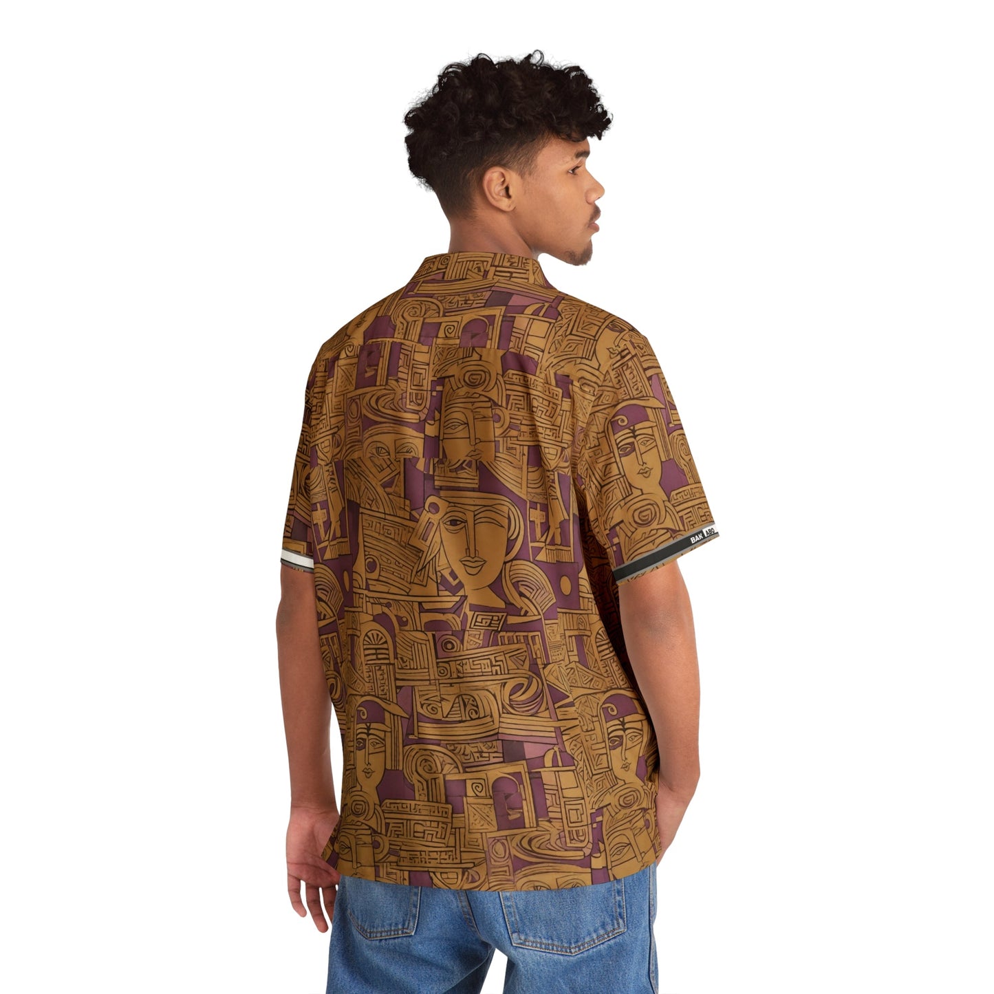 Abstract Retro Faces Hawaiian Shirt — Vintage Geometric AOP Men's Camp Shirt Printify bakabo.club