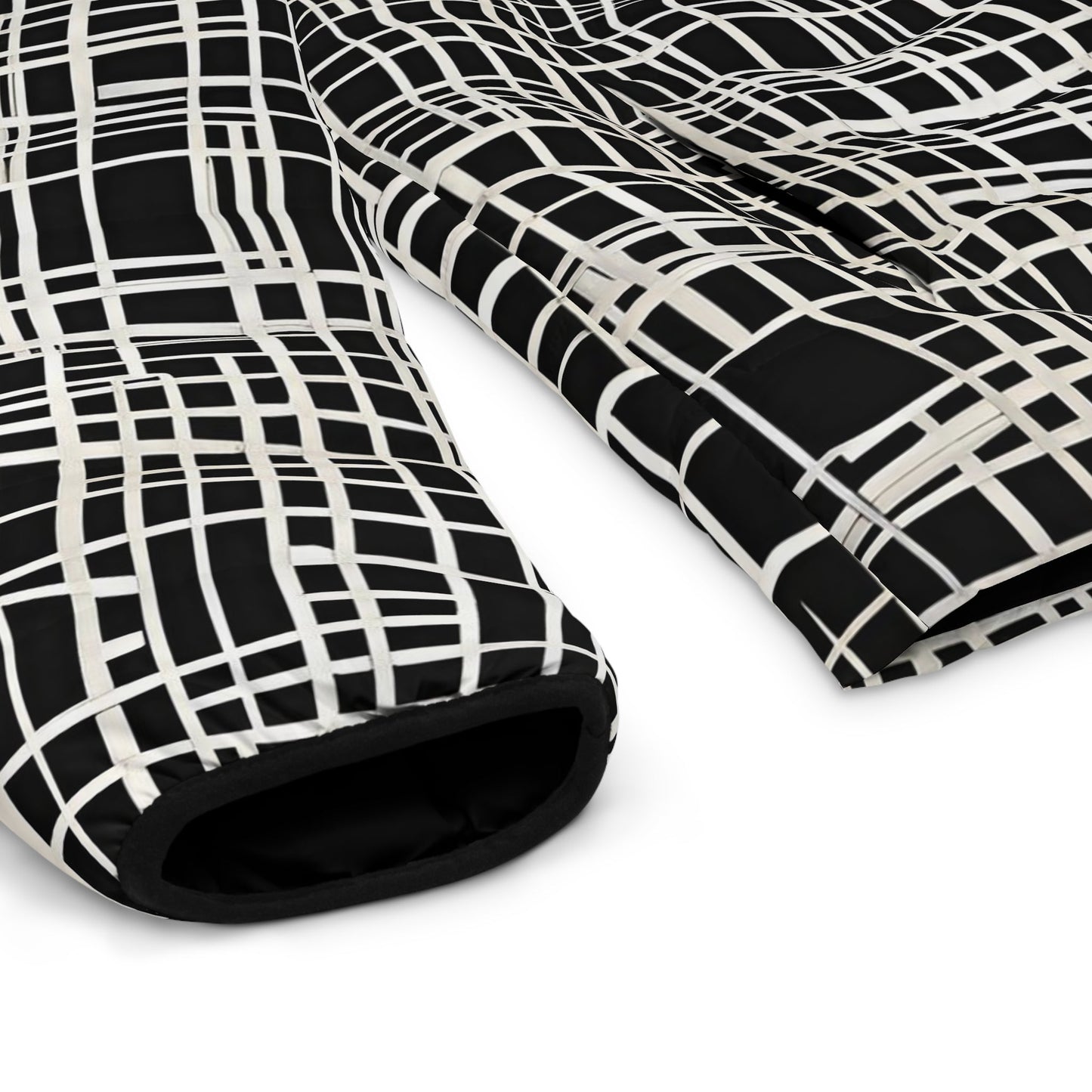 Men's Black & White Grid Puffer Jacket — Geometric All-Over Print Printify bakabo.club