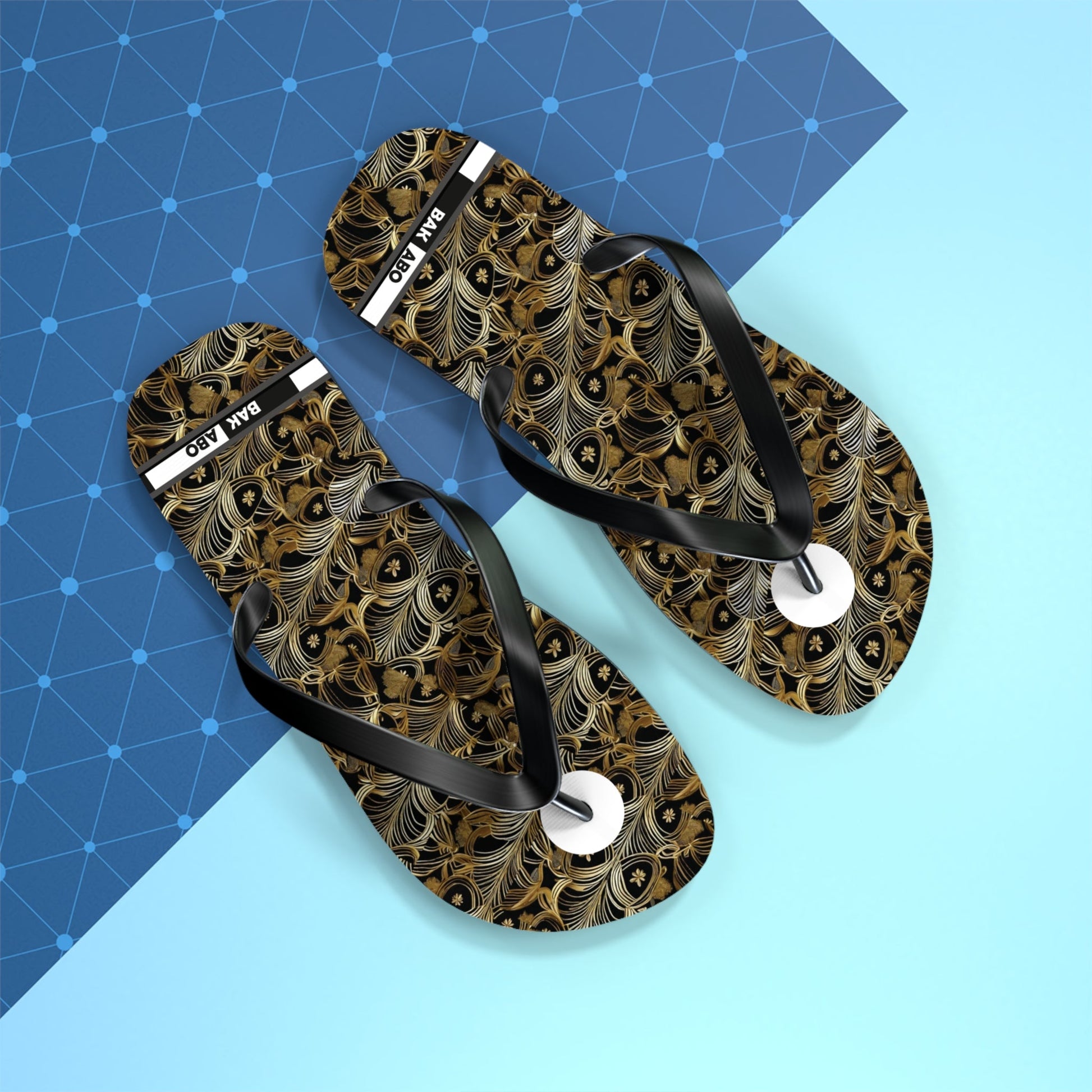Peacock Feather Pattern Flip Flops — Tropical Beach Sandals with Elegant Feather Design Printify bakabo.club