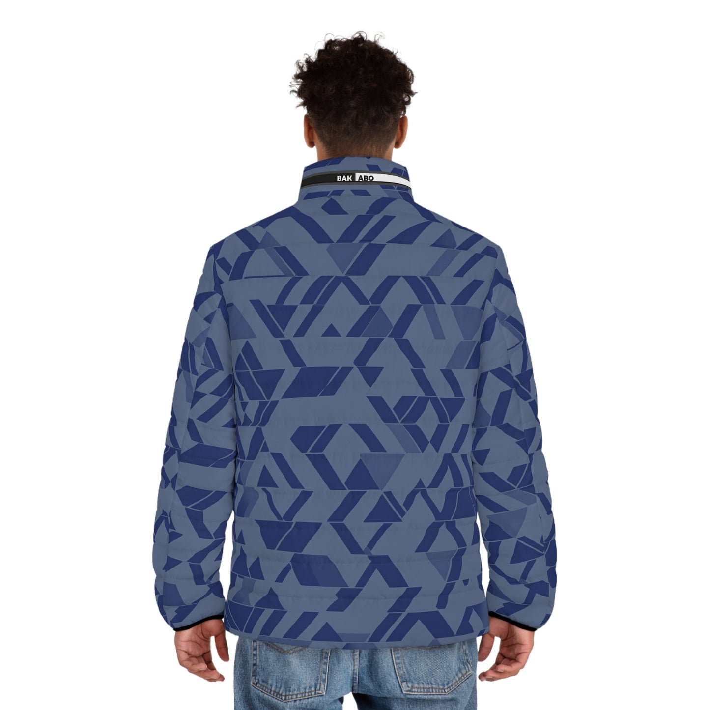 Blue Geometric Pattern Men's Puffer Jacket Printify bakabo.club