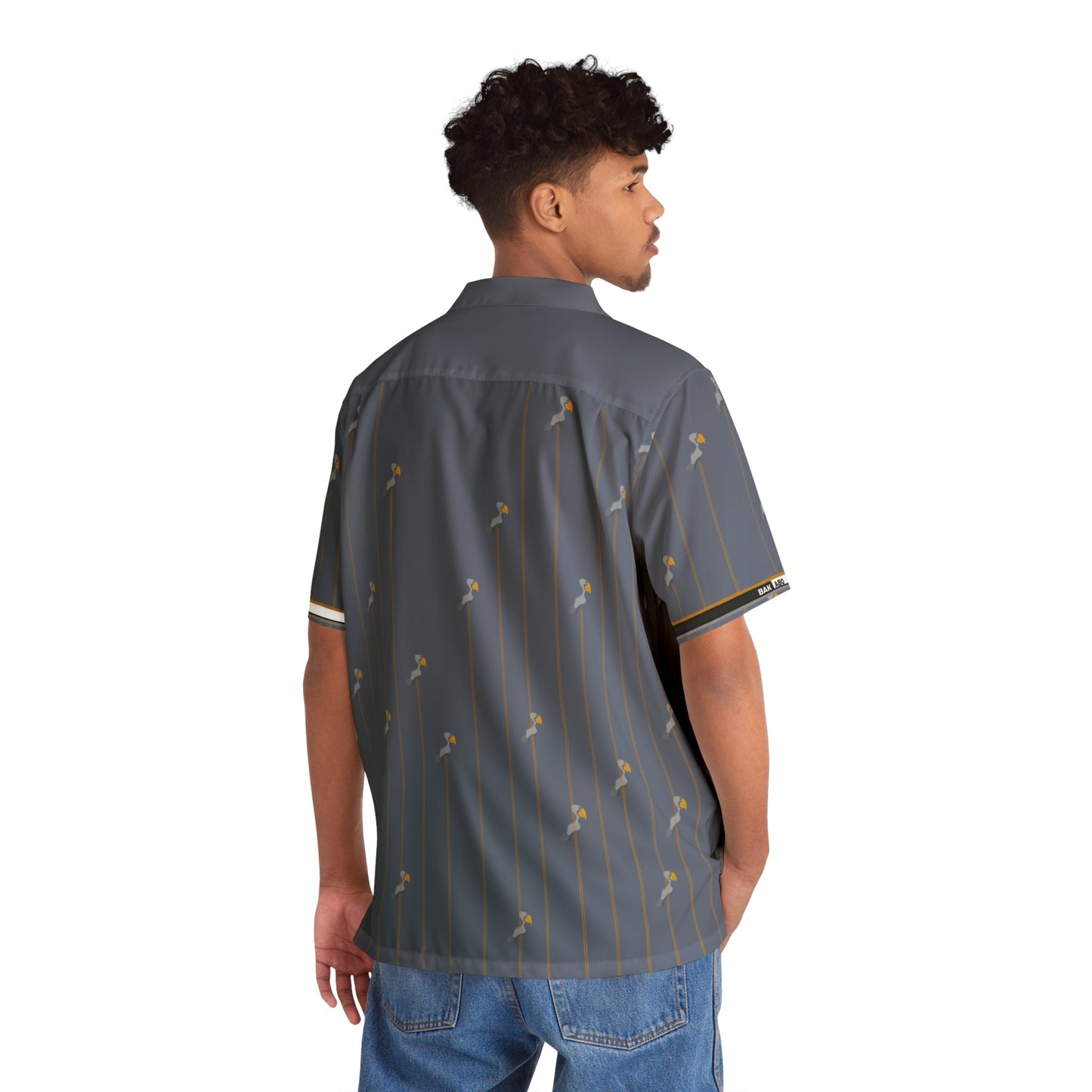 Men's Blue Palm Stripe Hawaiian Shirt — Casual Resort Button-Up Printify bakabo.club