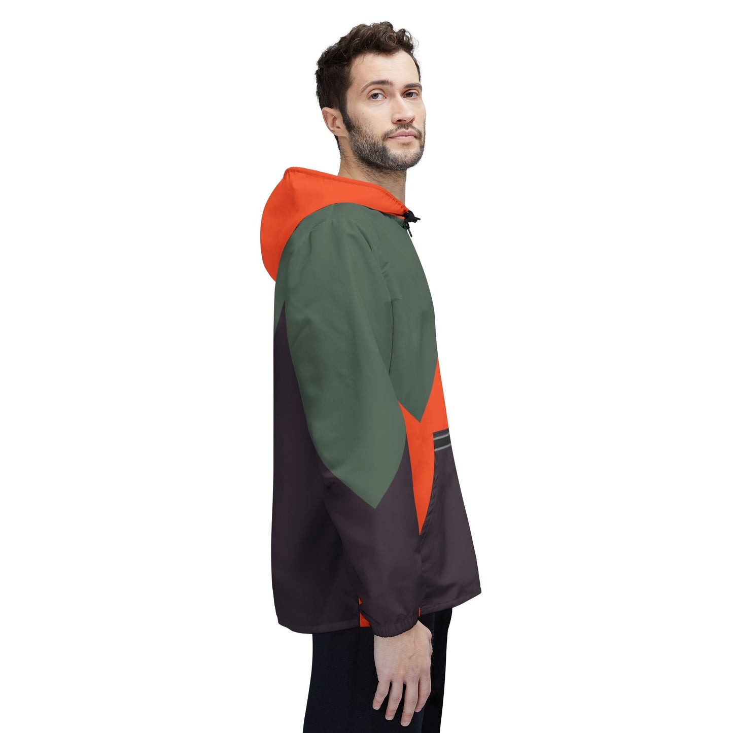 Windbreaker Jacket – Retro Chevron Colorblock Hooded Windbreaker Printify bakabo.club