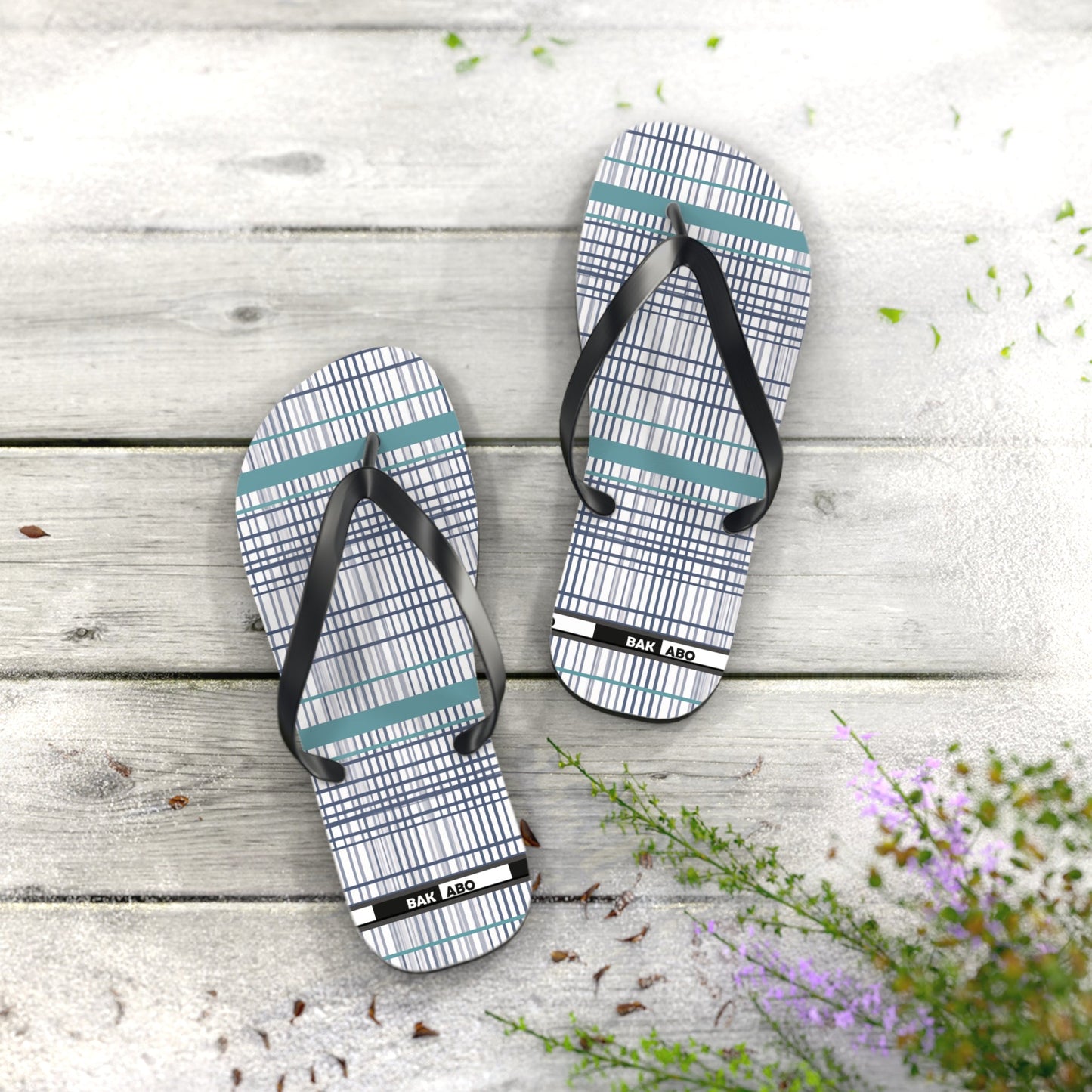 Plaid Teal Stripe Flip Flops — Casual Beach & Everyday Sandals Printify bakabo.club