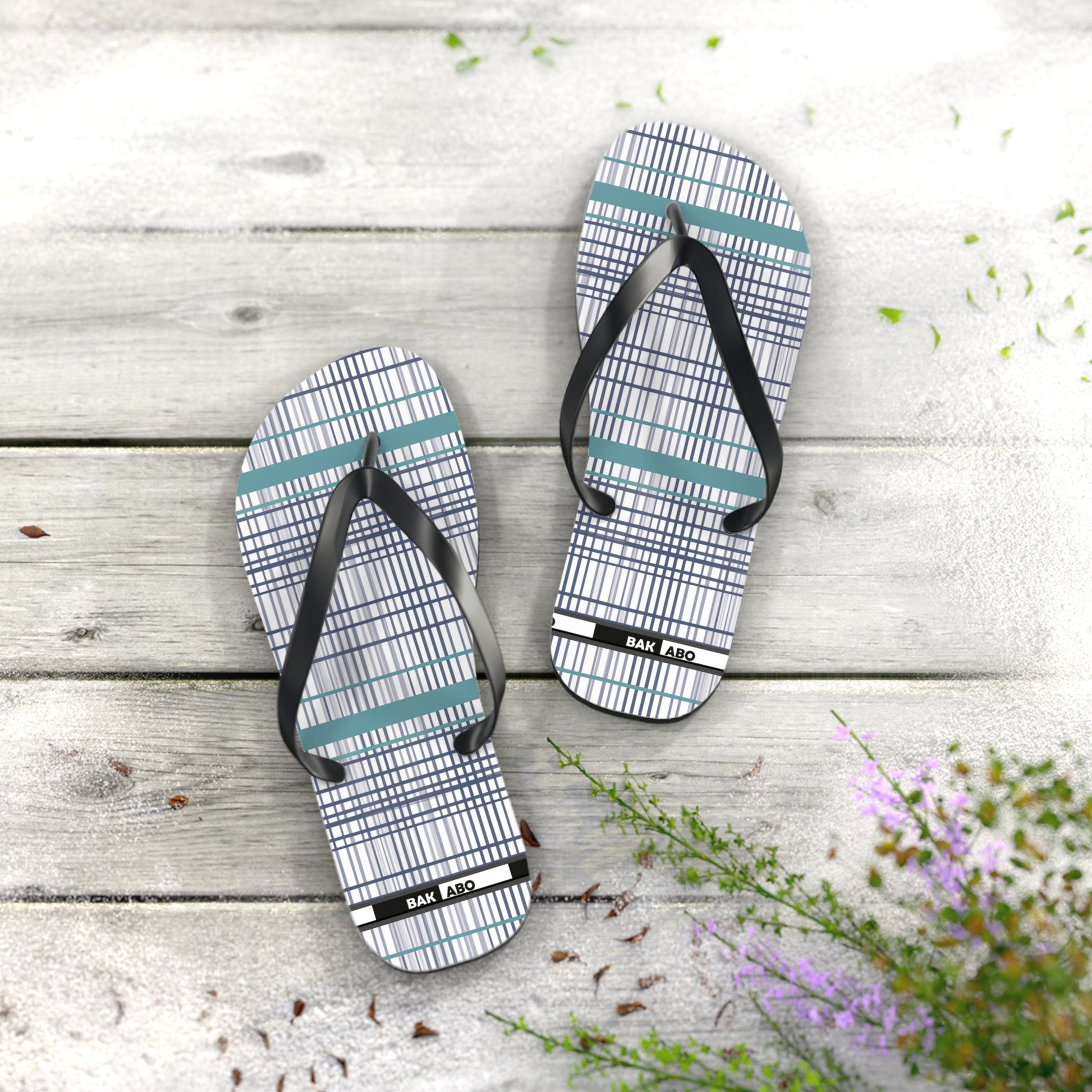 Plaid Teal Stripe Flip Flops — Casual Beach & Everyday Sandals Printify bakabo.club