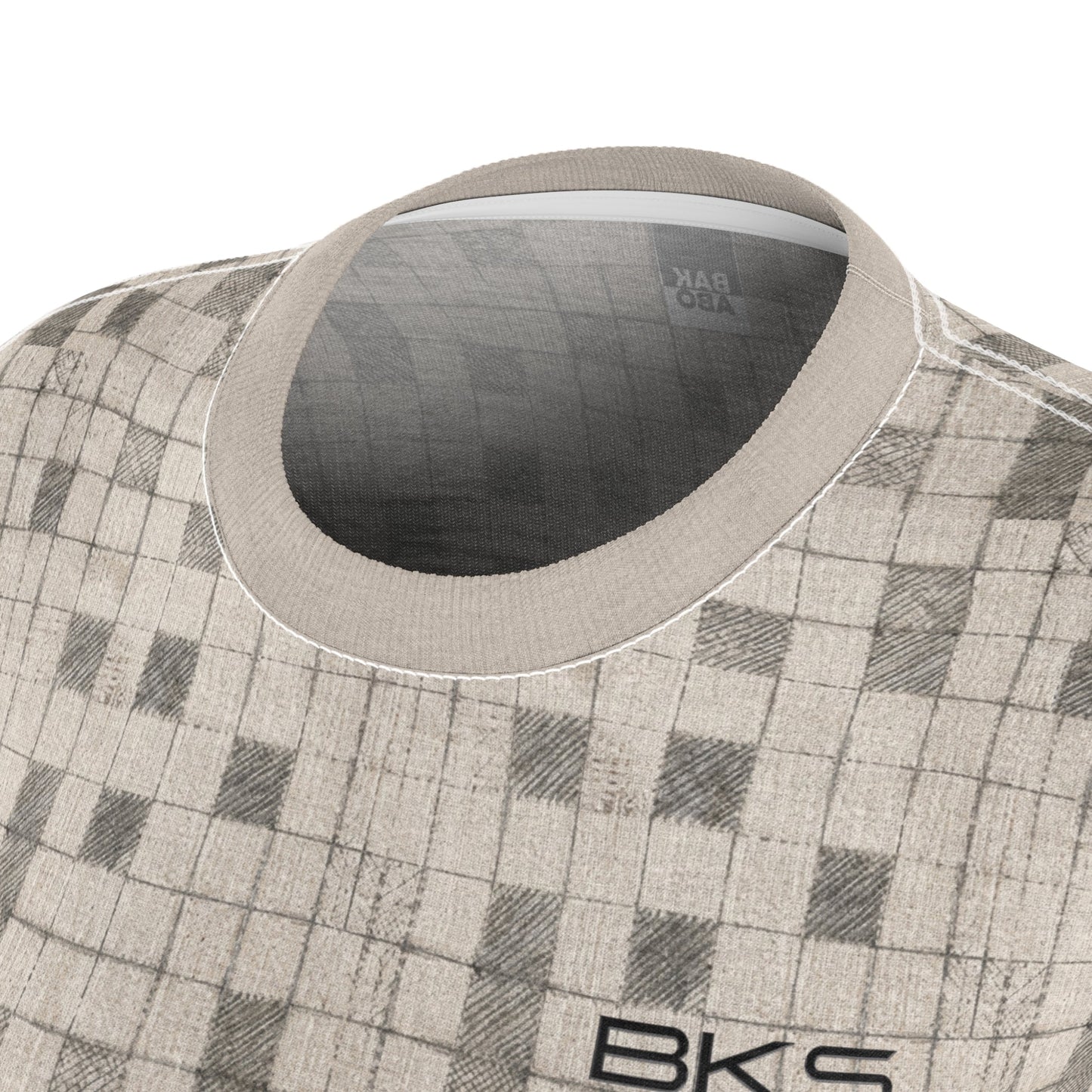 Women's Geo Grid Tee — Neutral Pixel Check Pattern Printify bakabo.club