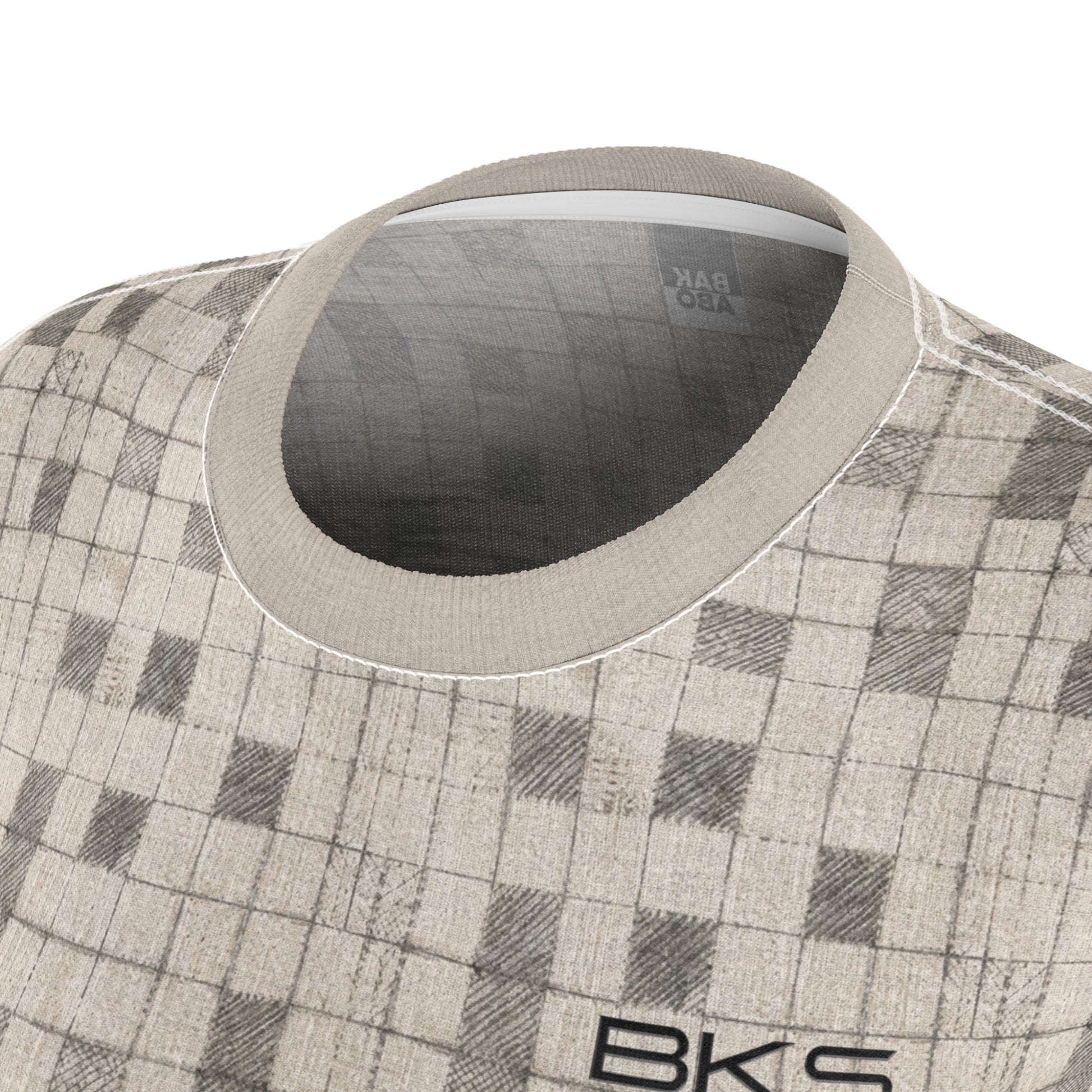 Women's Geo Grid Tee — Neutral Pixel Check Pattern Printify bakabo.club