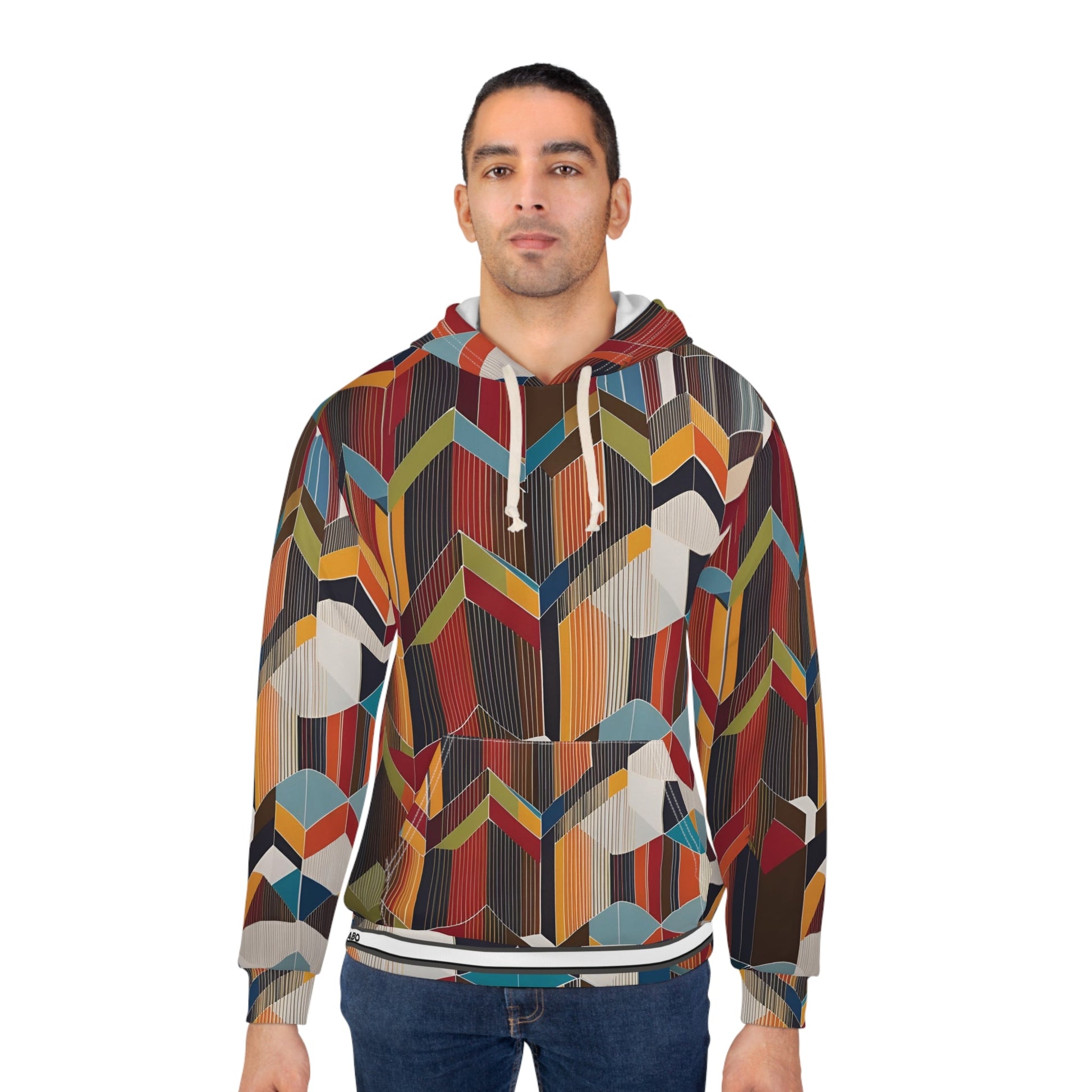 Geometric Chevron All-Over Print Hoodie — Retro Fall Colors Printify bakabo.club