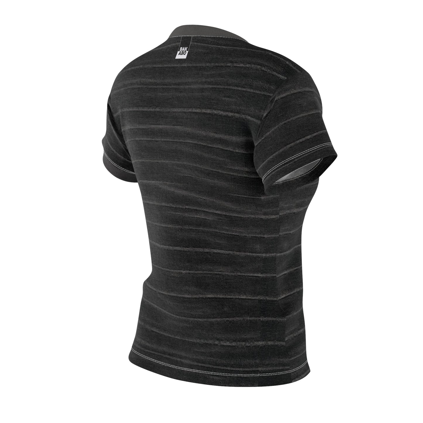 Women’s Black Washed Stripe Tee — ‘BKS’ Minimal Logo Printify bakabo.club