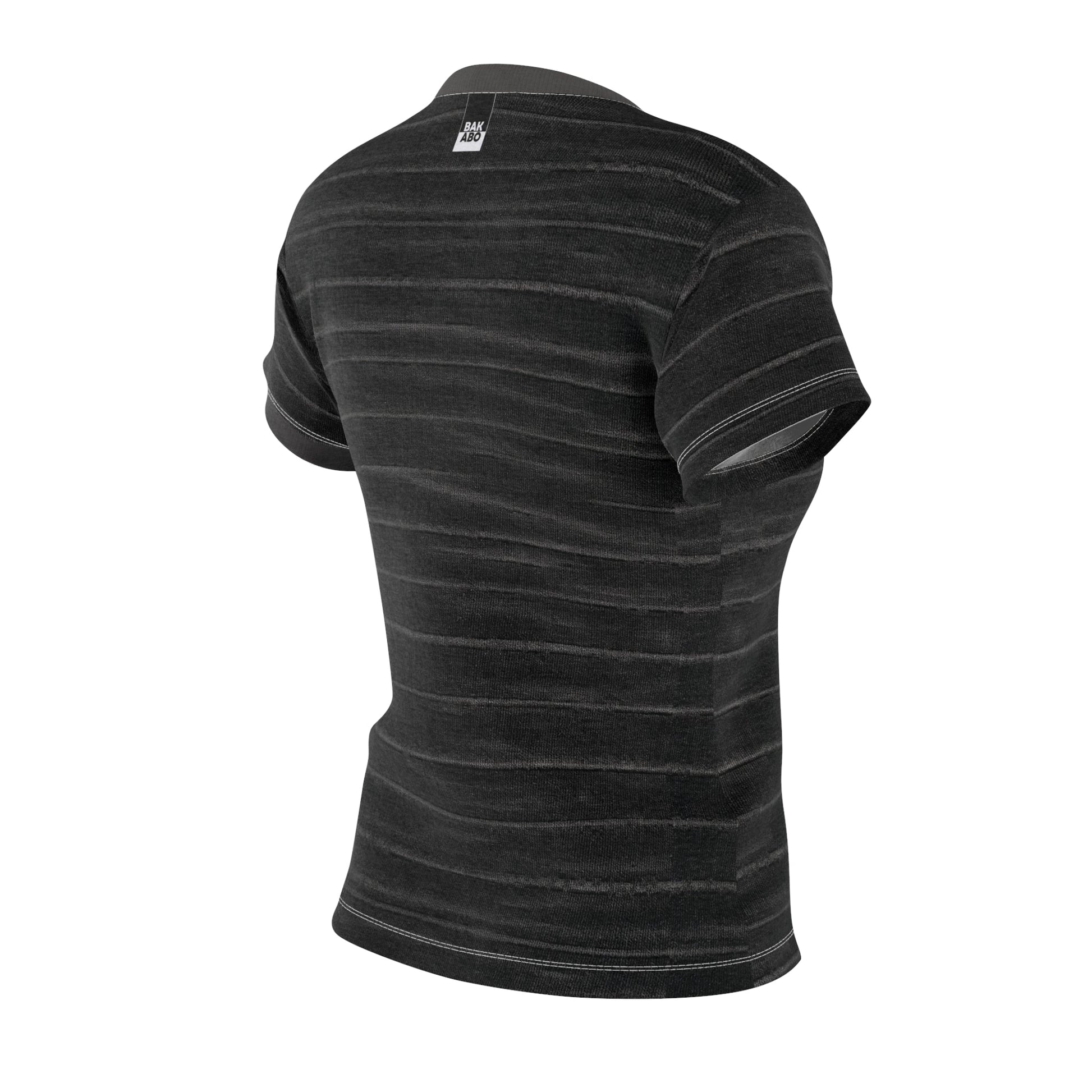 Women’s Black Washed Stripe Tee — ‘BKS’ Minimal Logo Printify bakabo.club