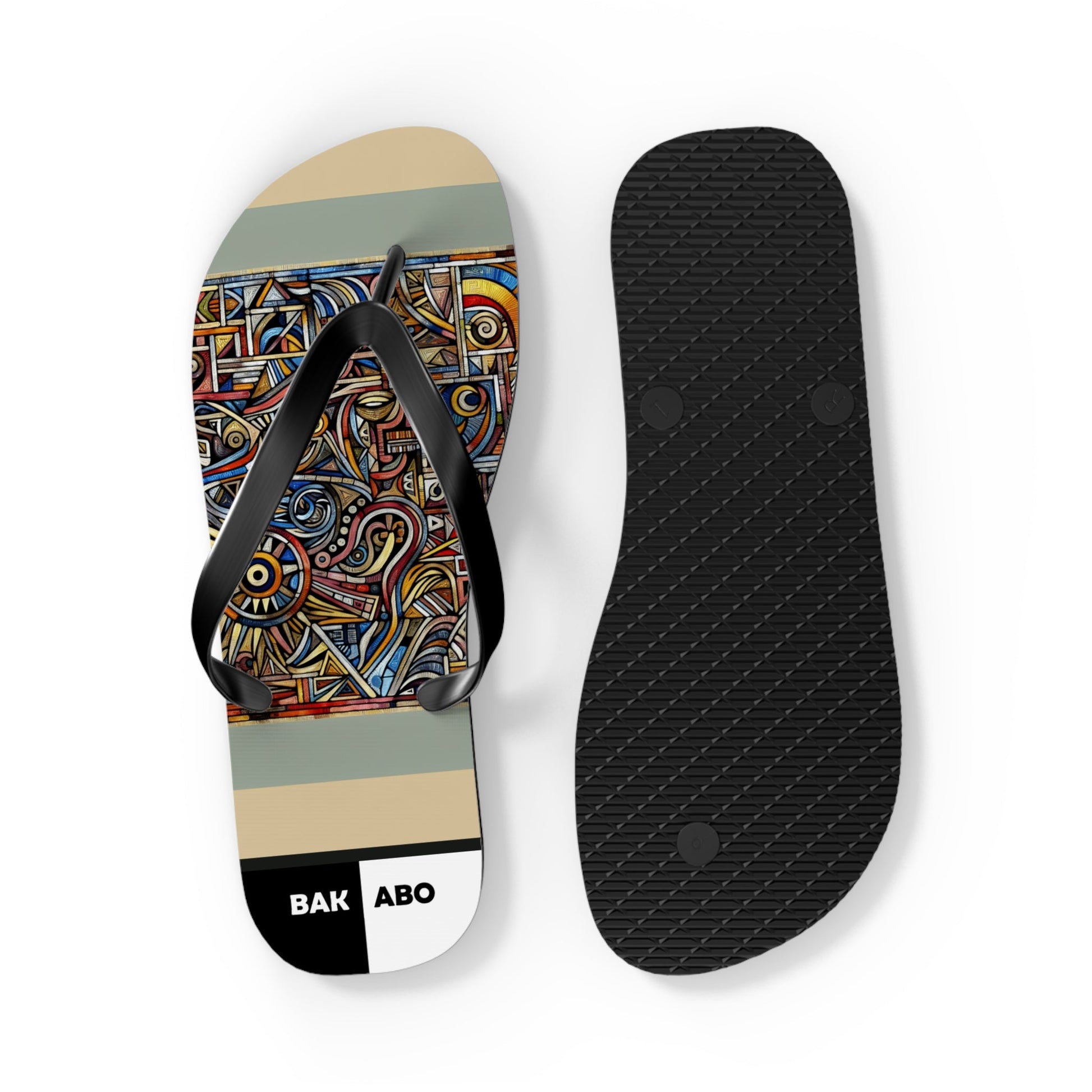 Abstract Mosaic Flip Flops – Colorful Geometric Beach Sandals Printify bakabo.club
