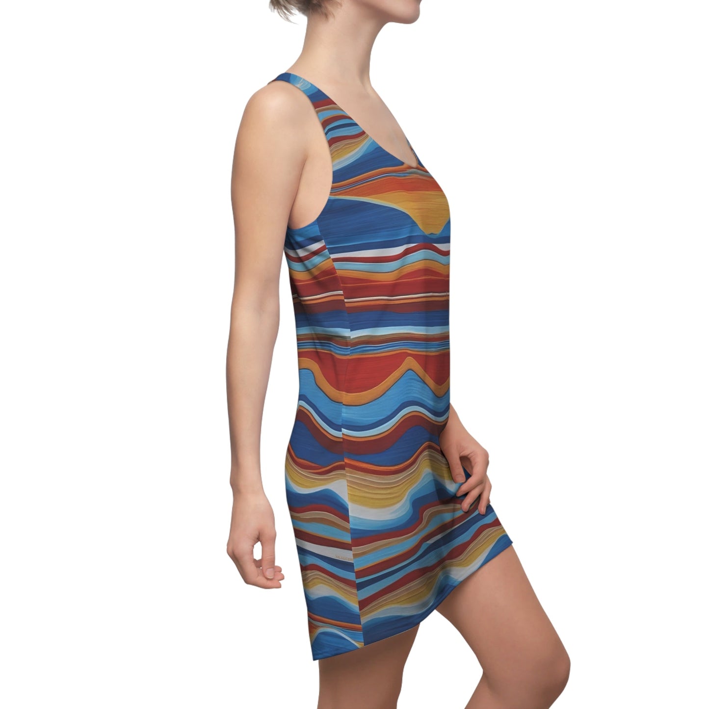 Wavy Sunset Racerback Dress – Colorful Striped AOP Summer Dress Printify bakabo.club