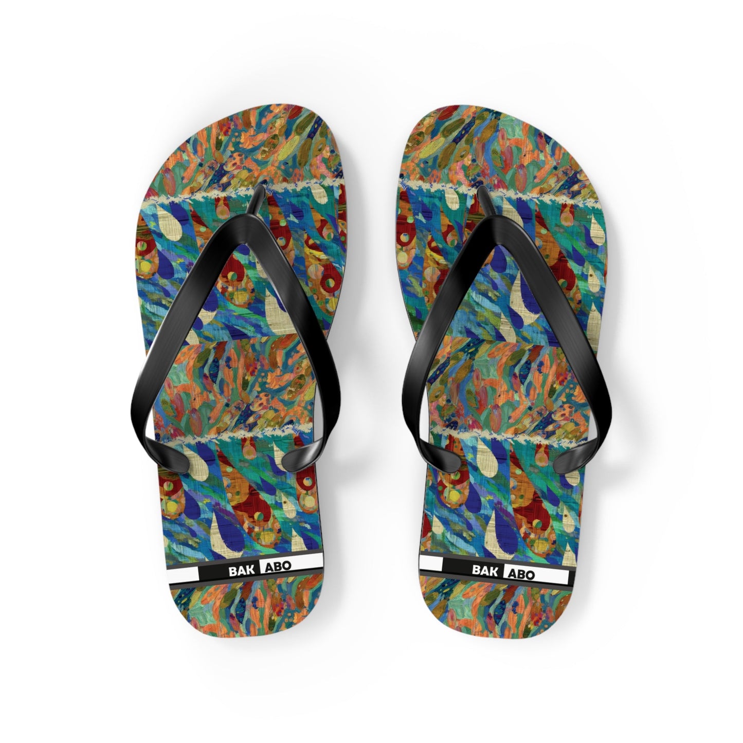 Tropical Abstract Flip Flops — Colorful Beach Sandal with Vibrant Wave Pattern Printify bakabo.club