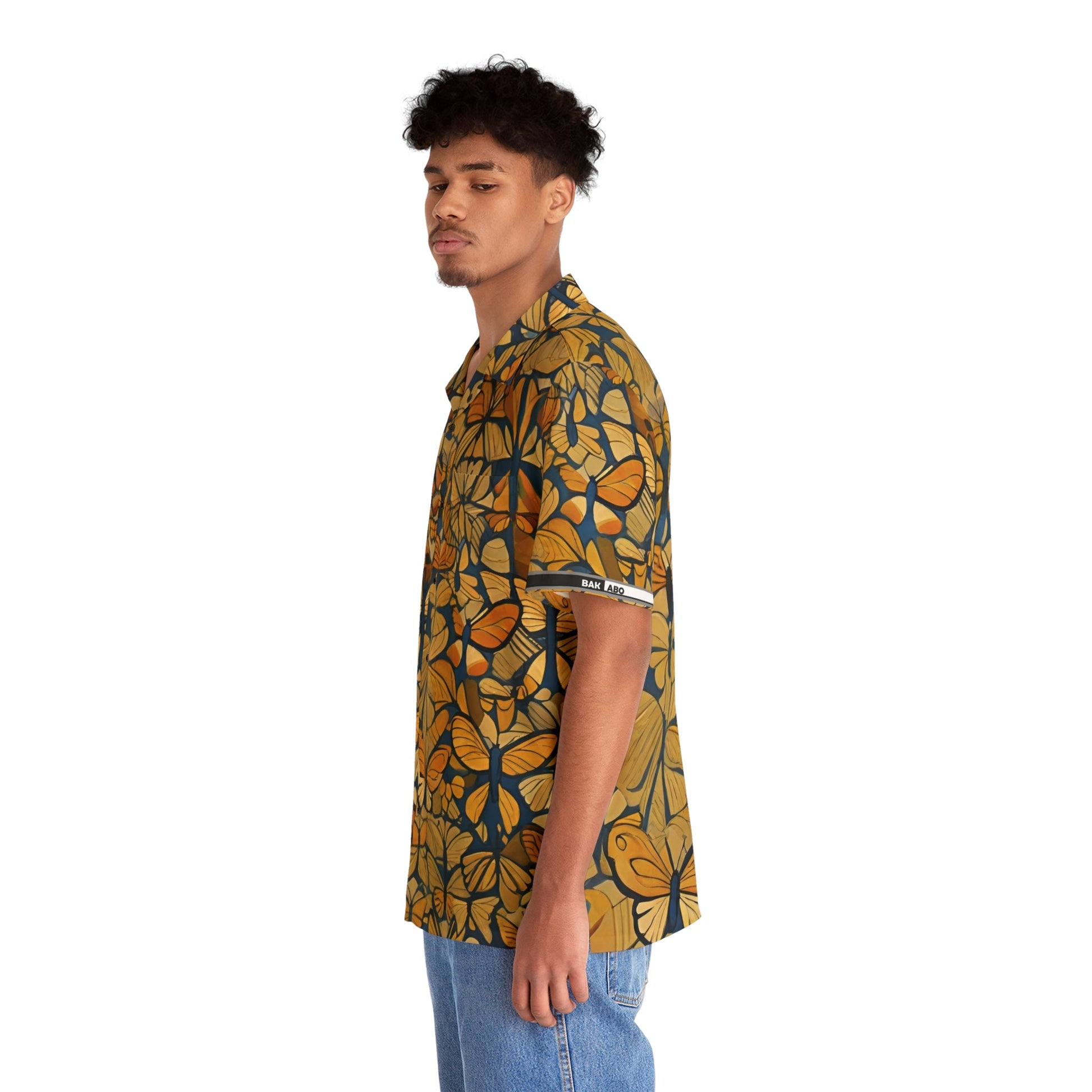Butterfly Breeze Hawaiian Shirt — Golden Monarch Floral Camp Shirt Printify bakabo.club