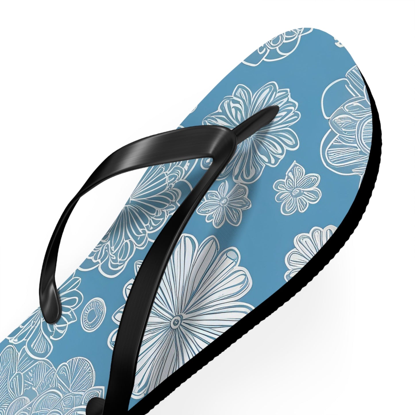 Blue Floral Flip Flops – Lightweight Summer Beach Sandals with White Daisy Pattern Printify bakabo.club