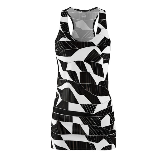Racerback Dress — Monochrome Geometric Leaf Print Printify bakabo.club