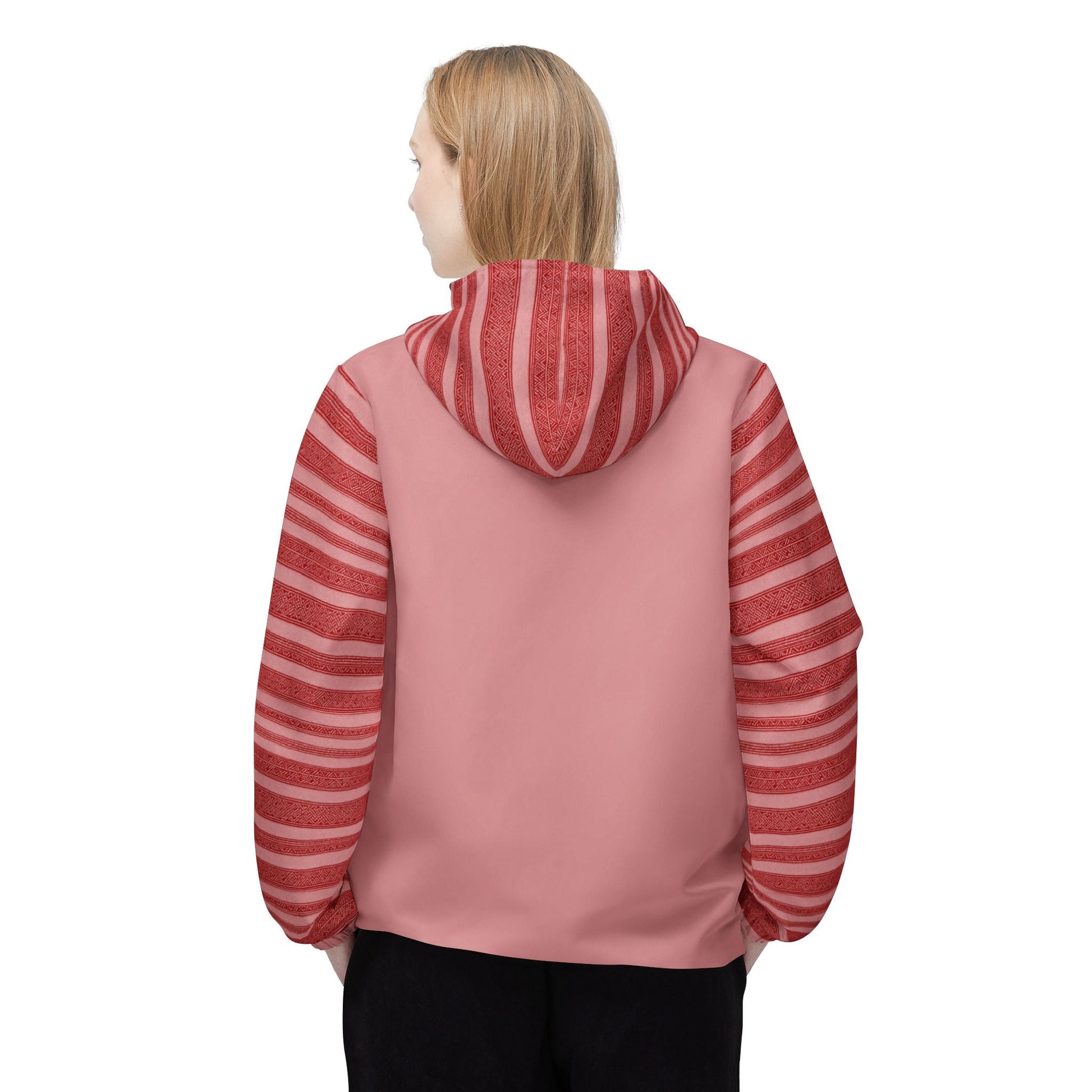 Striped Red Windbreaker Jacket — Lightweight Hooded Zip-Up Printify bakabo.club